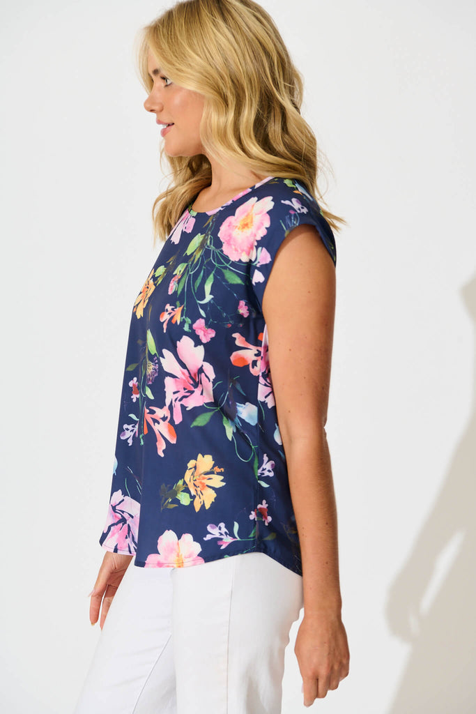 Rejina Top In Navy With Multi Floral Print - side