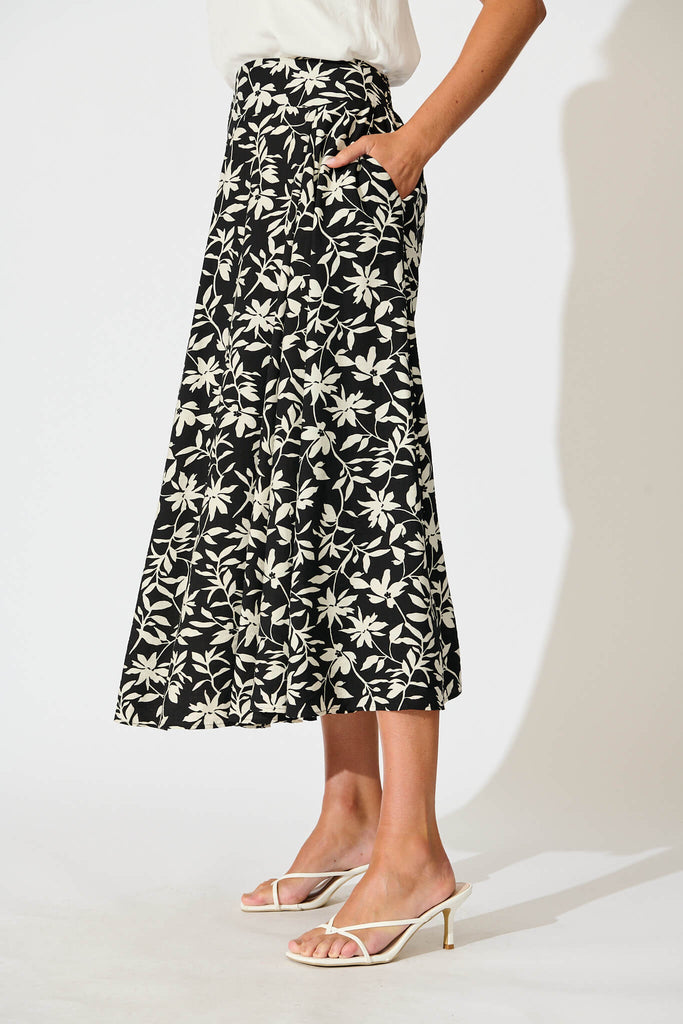 Brandsy Maxi Skirt In Black With Cream Floral - side