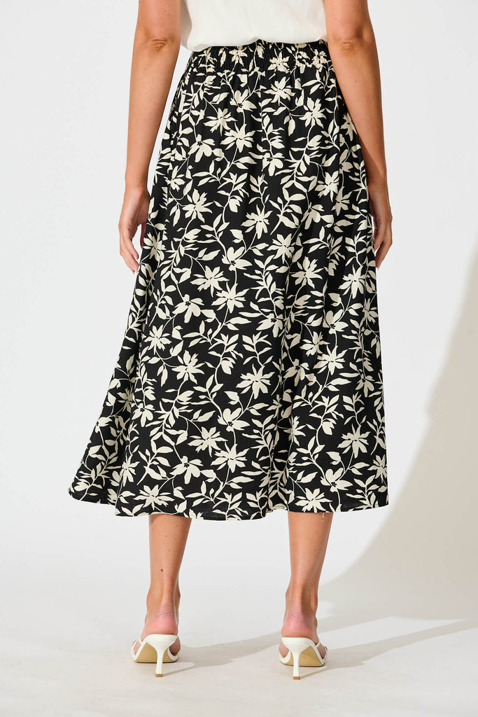 Brandsy Maxi Skirt In Black With Cream Floral - back