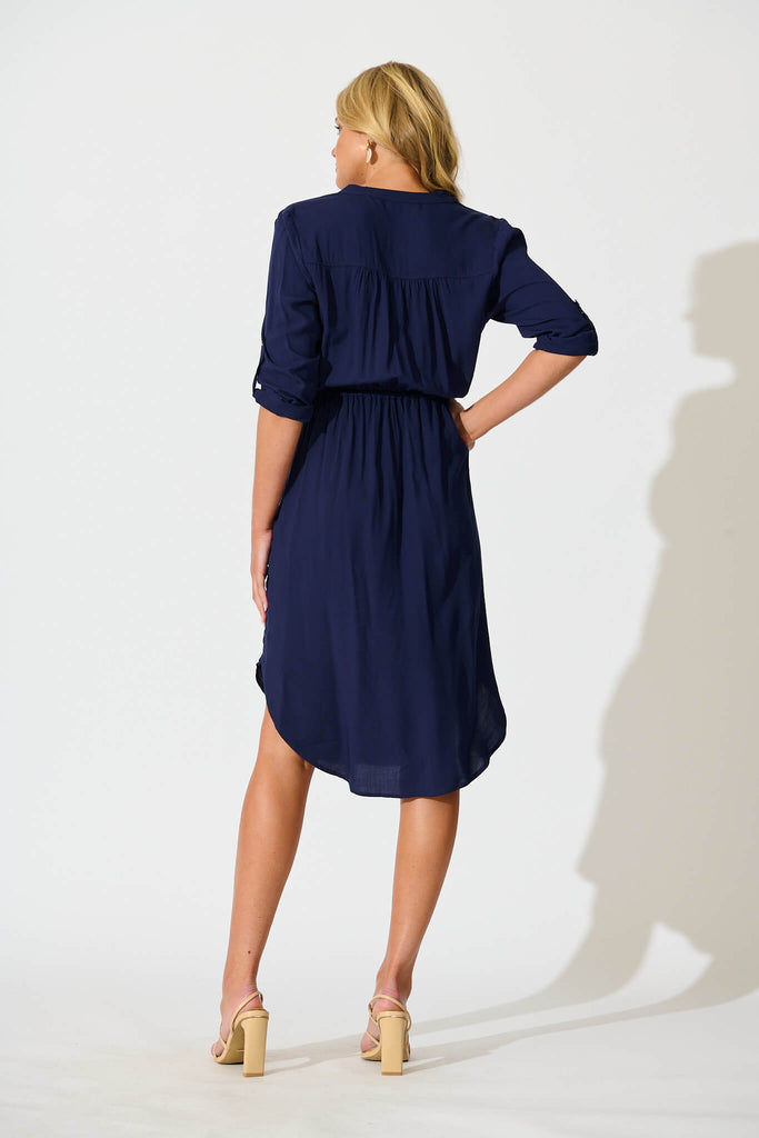 Rival Zip Dress in Navy- back