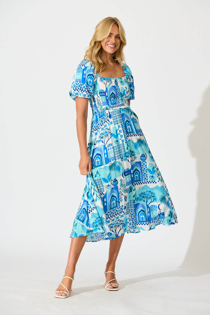 Mariam Midi Dress In Blue Multi - full length