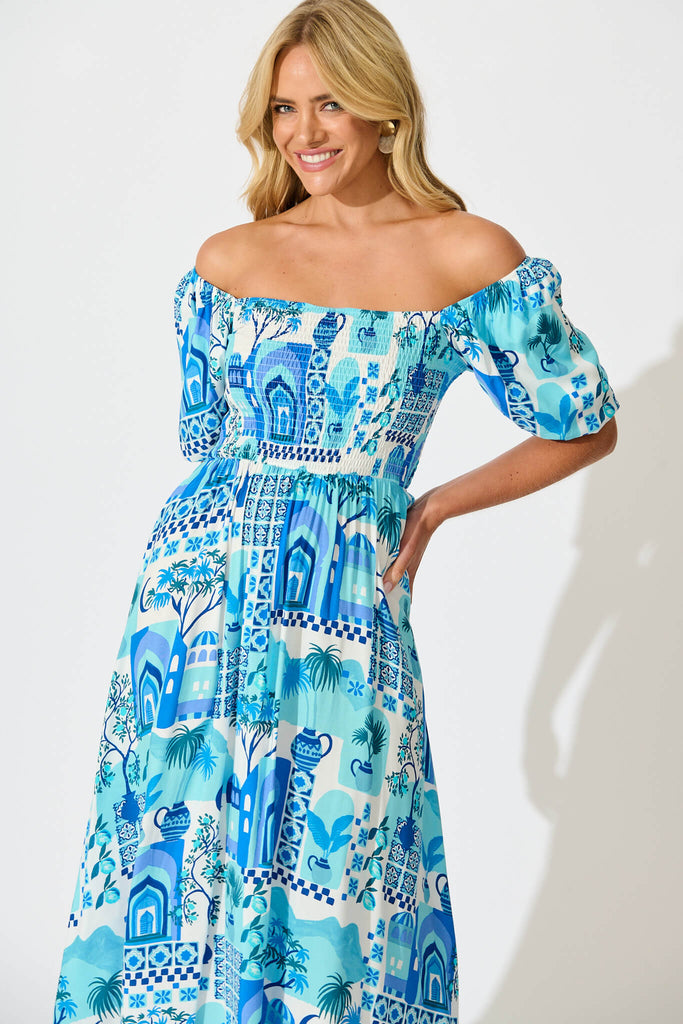 Mariam Midi Dress In Blue Multi - front