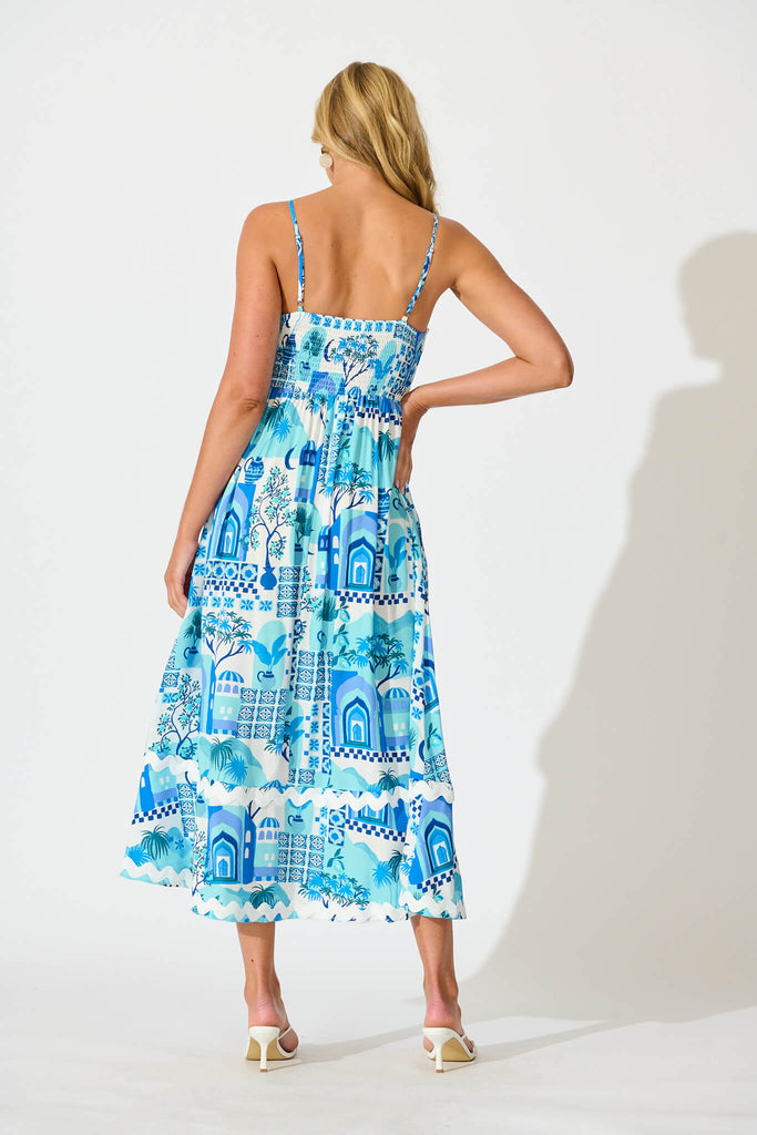 Treviso Maxi Sundress In Blue Multi with Ric Rac Trim - back