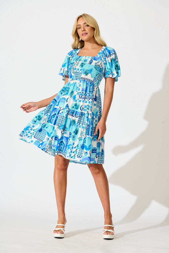 Beguile Dress in Blue Multi - full length