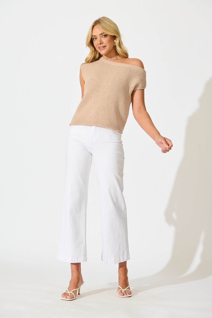 Leslie Knit Top in Beige Cotton Blend - full length