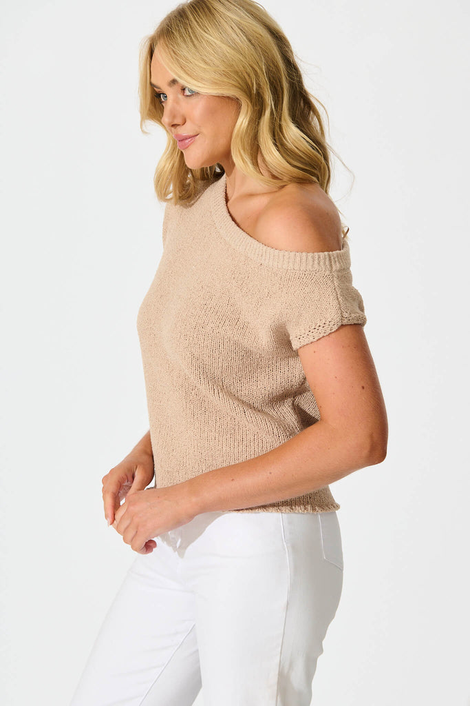 Leslie Knit Top in Beige Cotton Blend - side