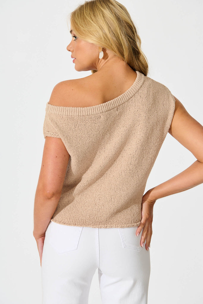 Leslie Knit Top in Beige Cotton Blend - back