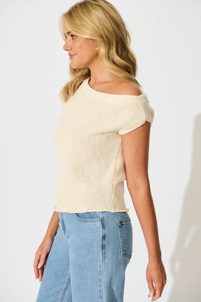 Leslie Knit Top in Cream Cotton Blend - side