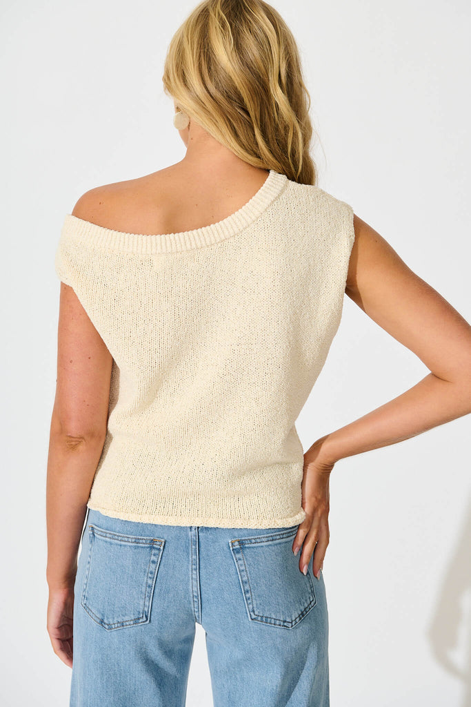 Leslie Knit Top in Cream Cotton Blend - back