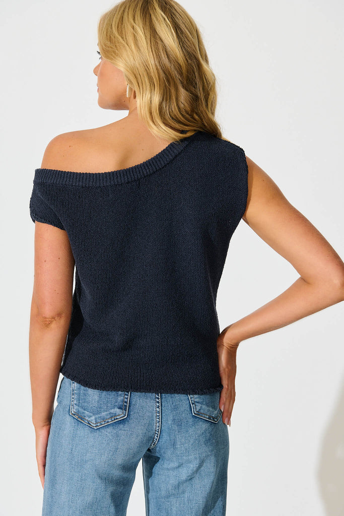 Leslie Knit Top in Navy Cotton Blend - back