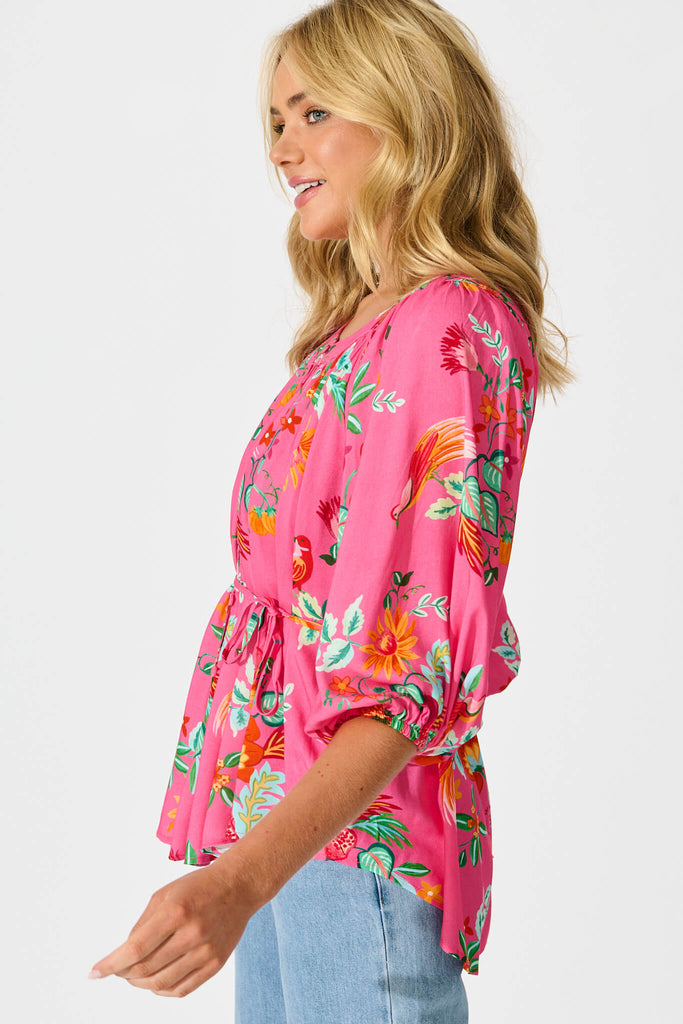 Andie Top in Pink Tropical Print - side