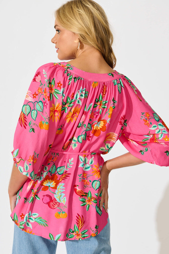 Andie Top in Pink Tropical Print - back