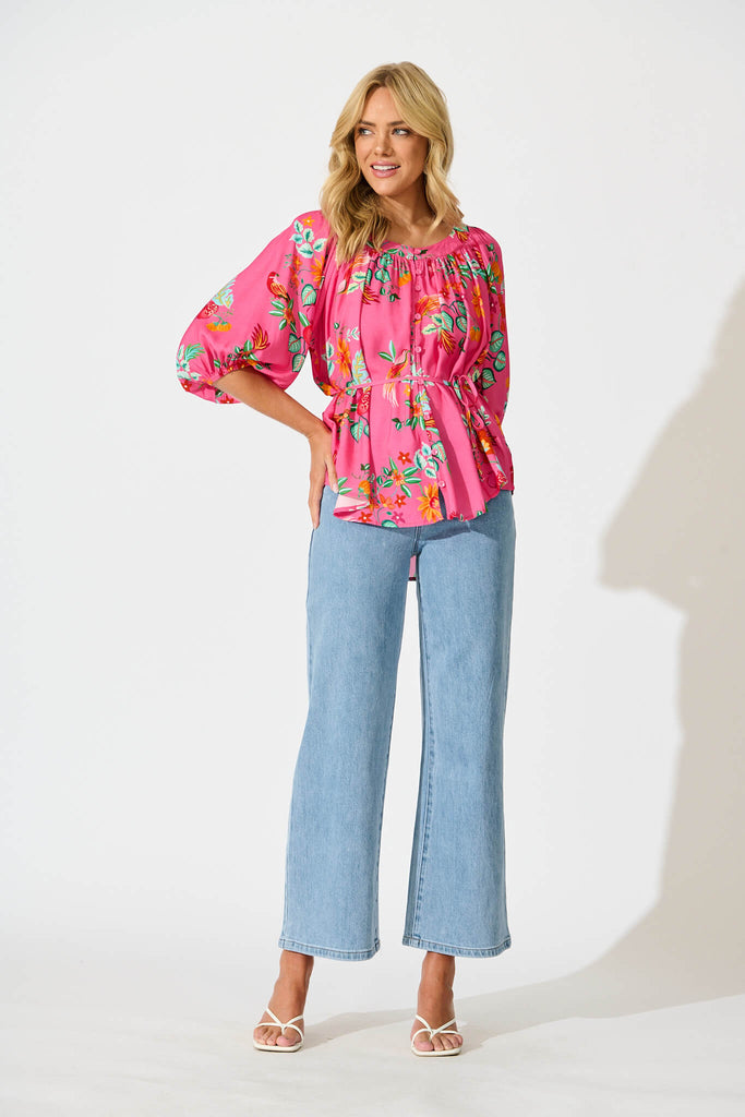 Andie Top in Pink Tropical Print - full length