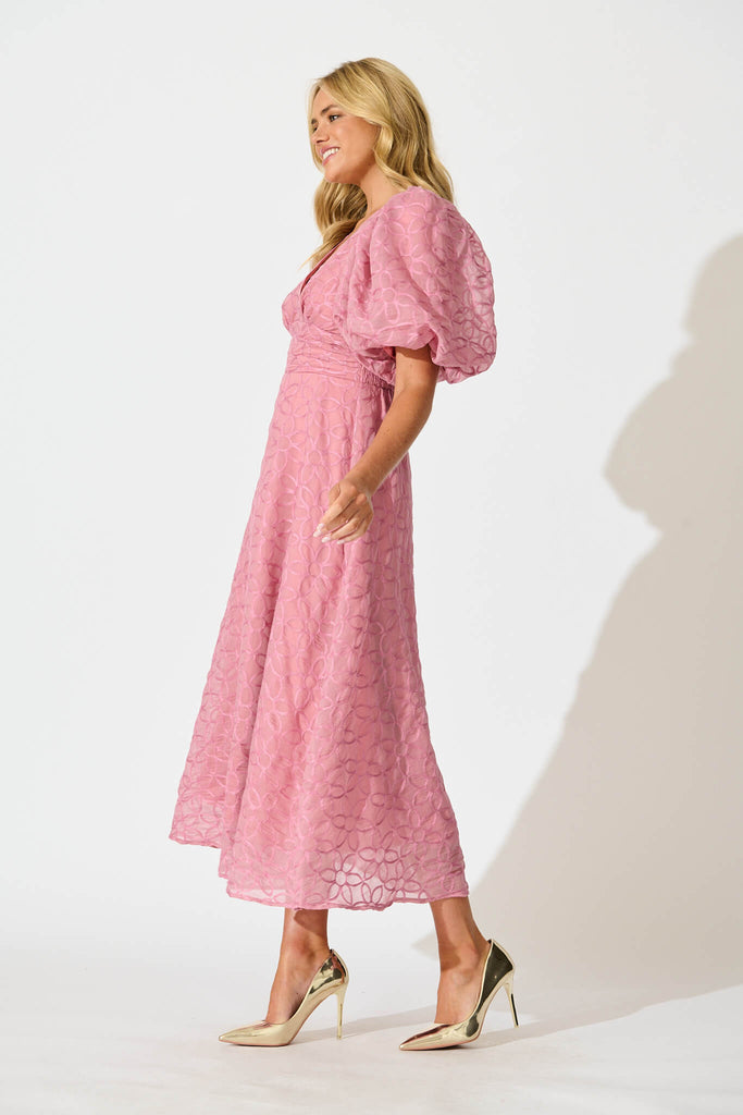 Countess Maxi Dress in Pink Embroidered Organza - side