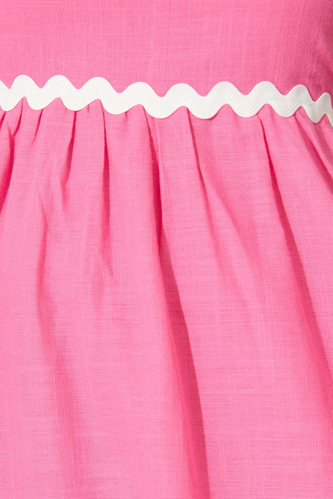 Miami Midi Dress In Pink With White Ric Rac Cotton - fabric