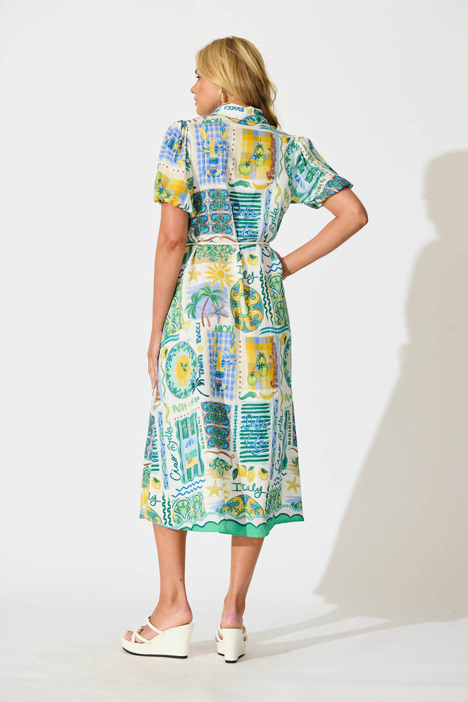 Dearest Midi Shirt Dress In Green Multi Border Print - back