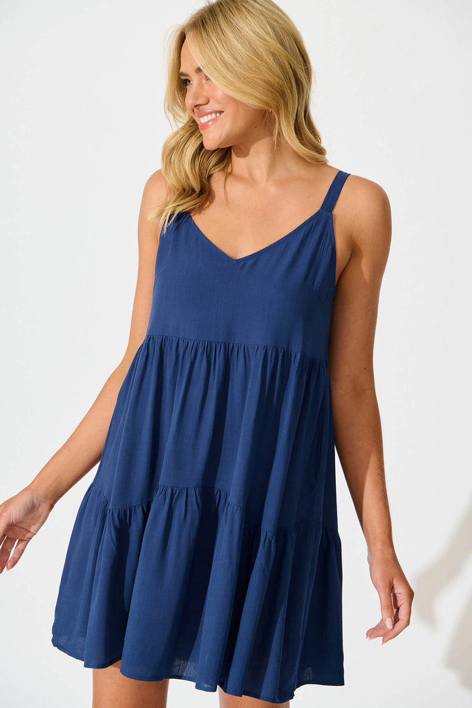 Abelia Smock Sundress in Navy - front