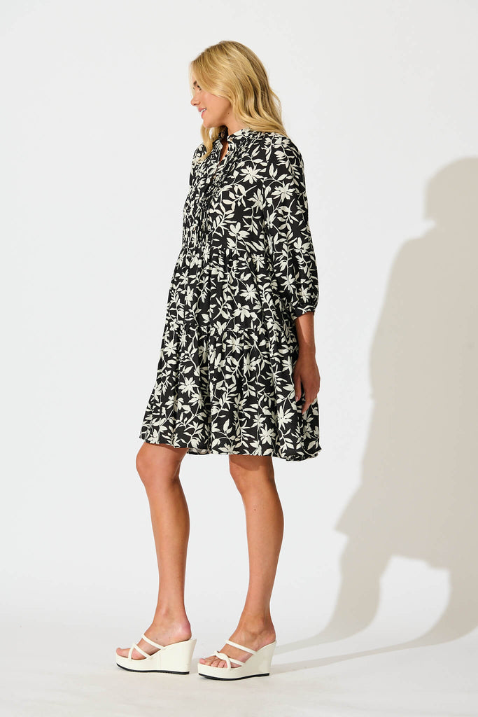 Caracelle Smock Dress Black with Cream Floral - side