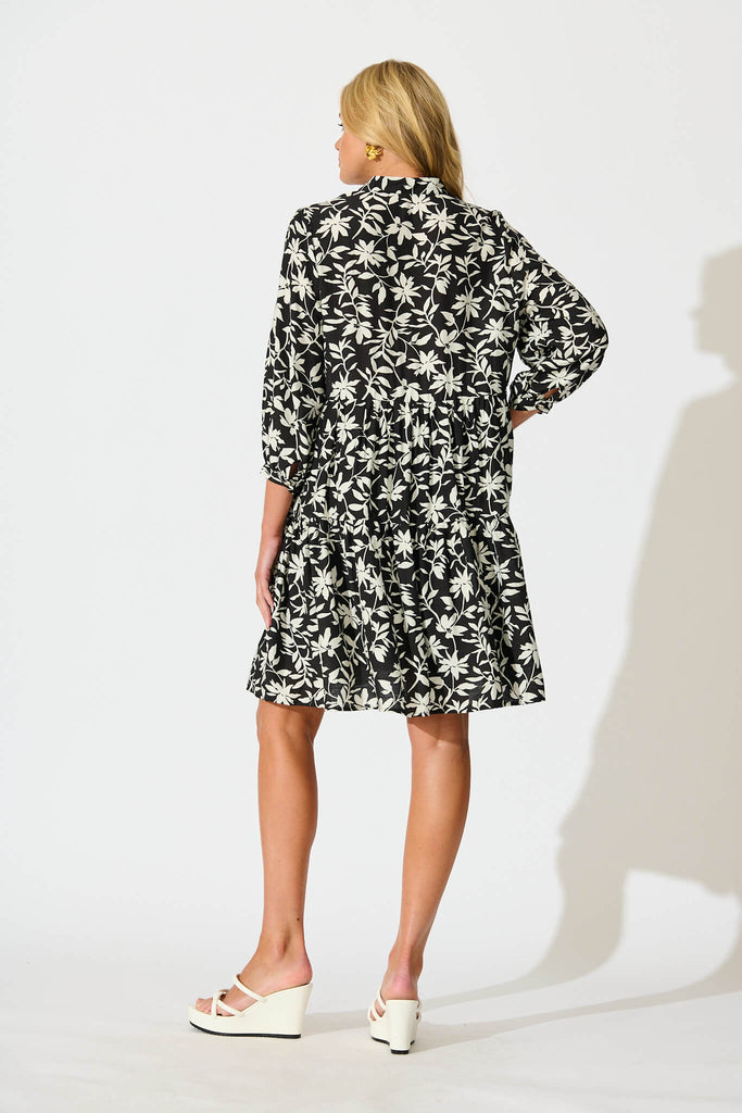 Caracelle Smock Dress Black with Cream Floral - back