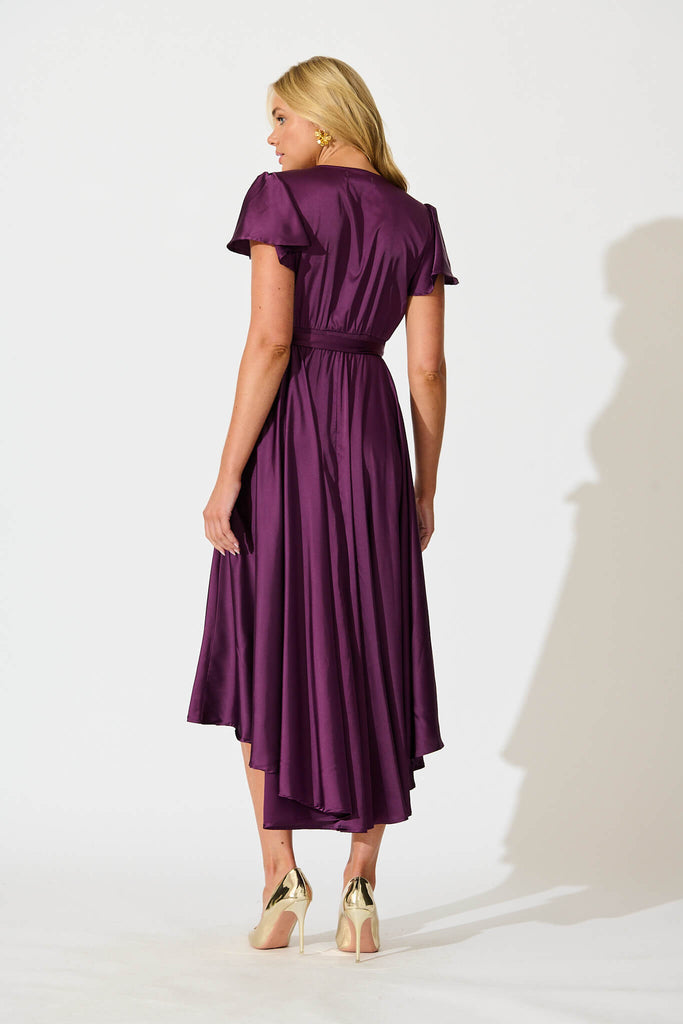 Loulou Maxi Dress in Plum Satin - back