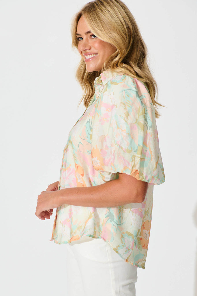 Aeryn Shirt In White with Pastel Multi Floral - side