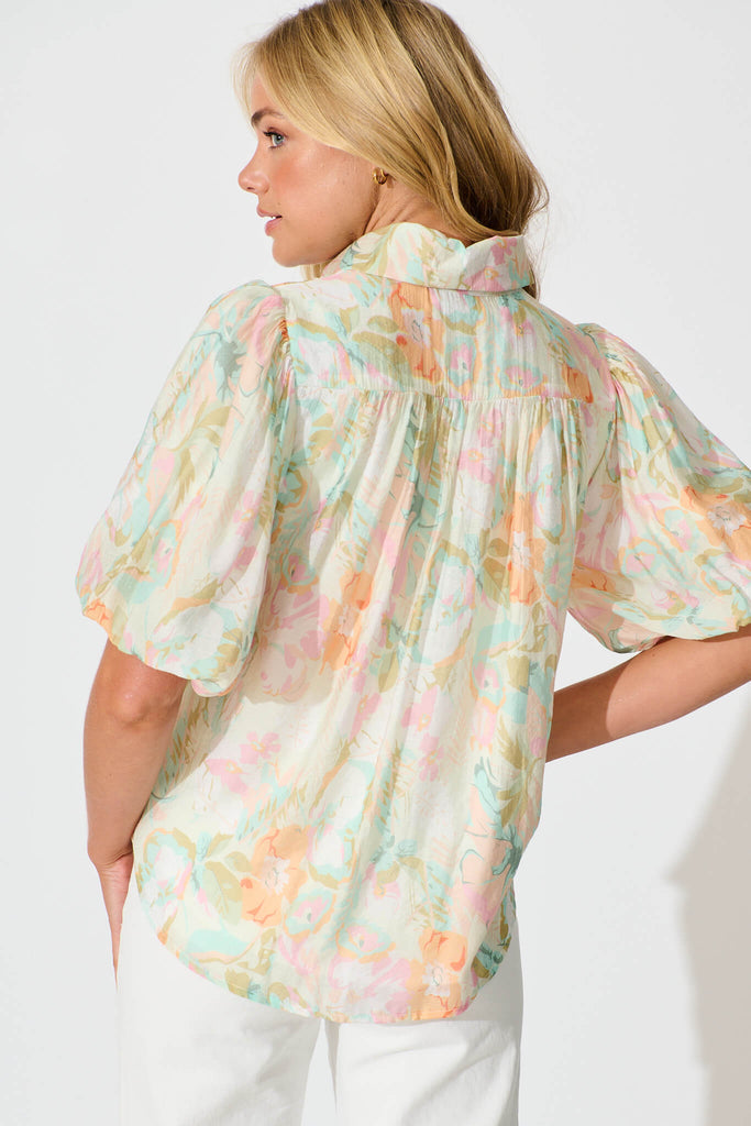 Aeryn Shirt In White with Pastel Multi Floral - back