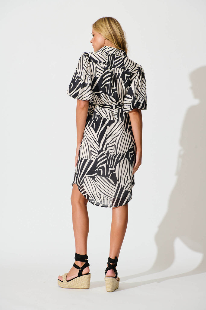 Holly Shirt Dress in Black with White Print - back