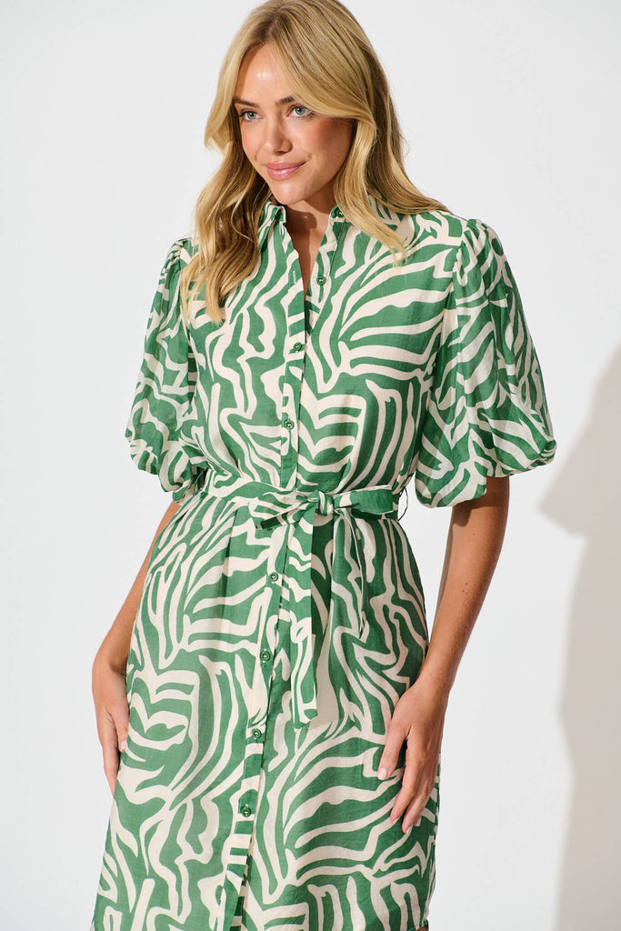 Holly Shirt Dress Green and White - front