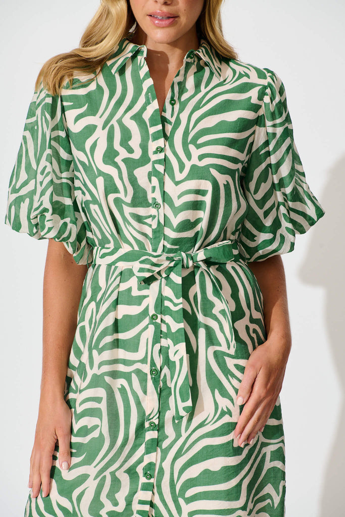 Holly Shirt Dress Green and White - detail