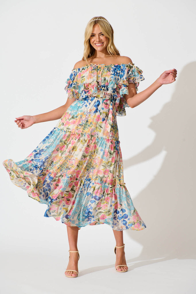 Franc Midi Dress In Vintage Floral Print - full length