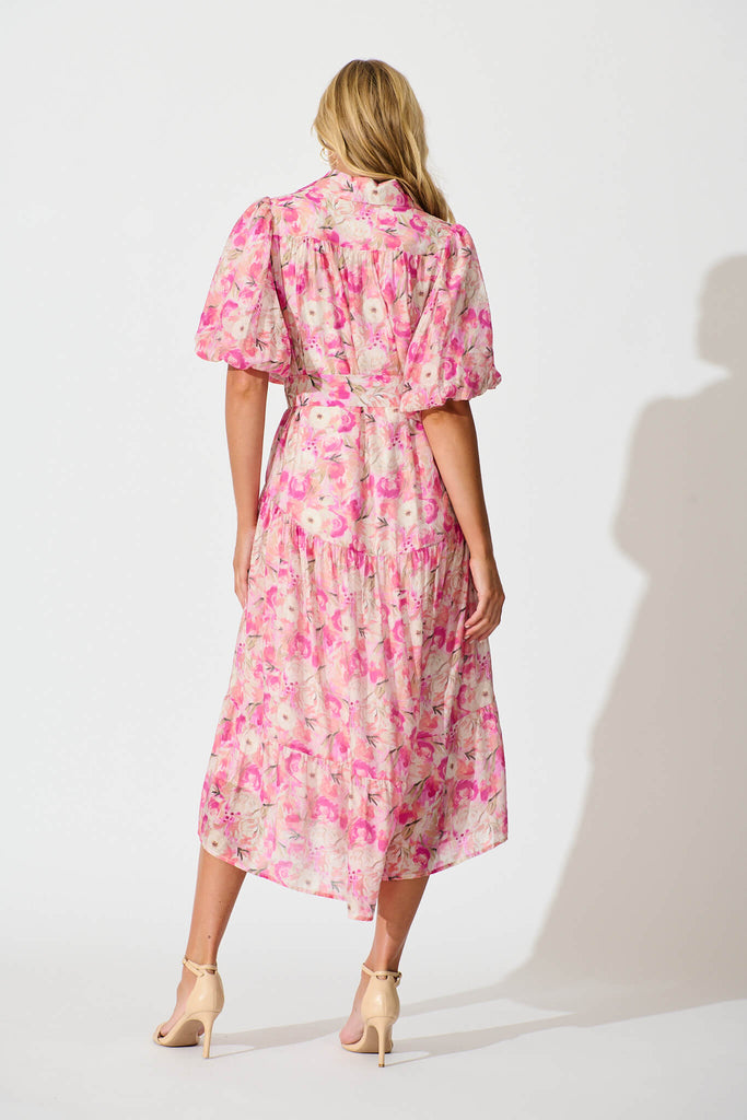 Rosina Maxi Shirt Dress in Pink Multi Floral - back