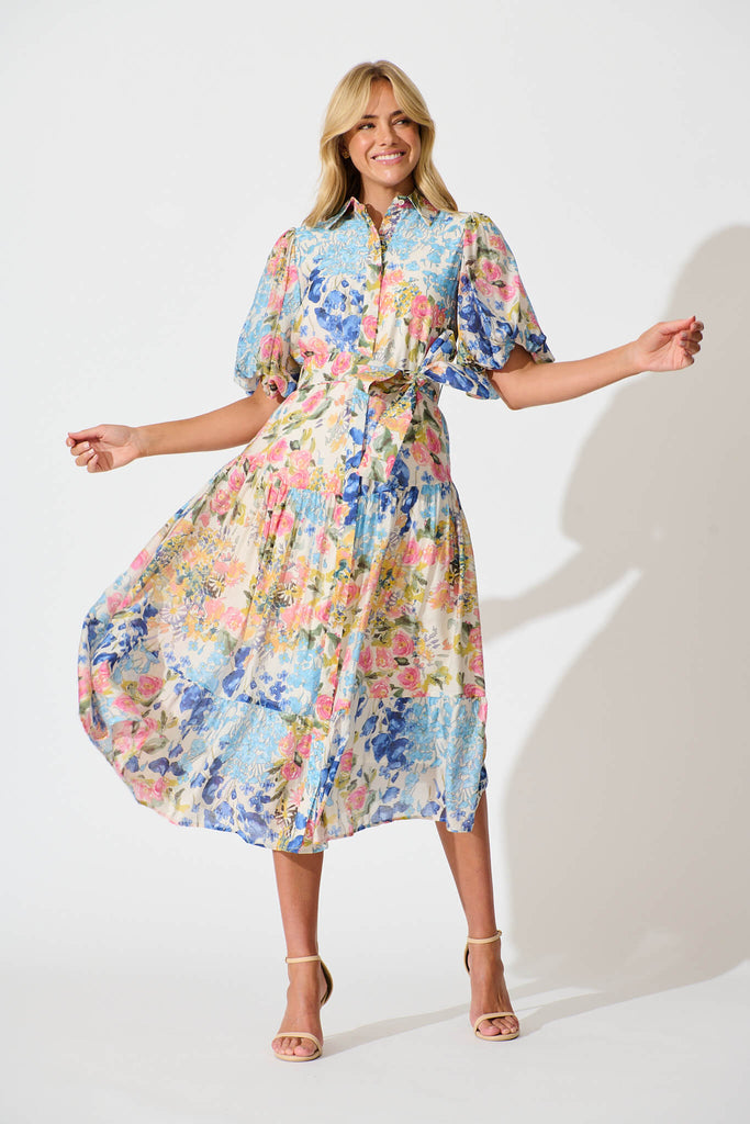 Rosina Maxi Shirt Dress in Vintage Floral Print - full length