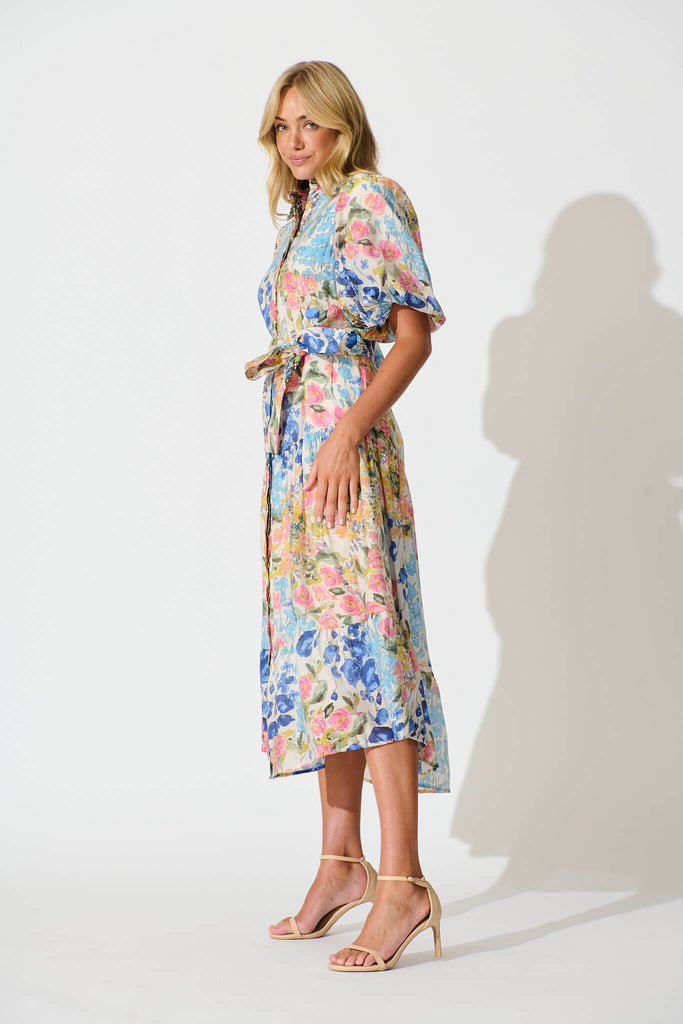 Rosina Maxi Shirt Dress in Vintage Floral Print - side