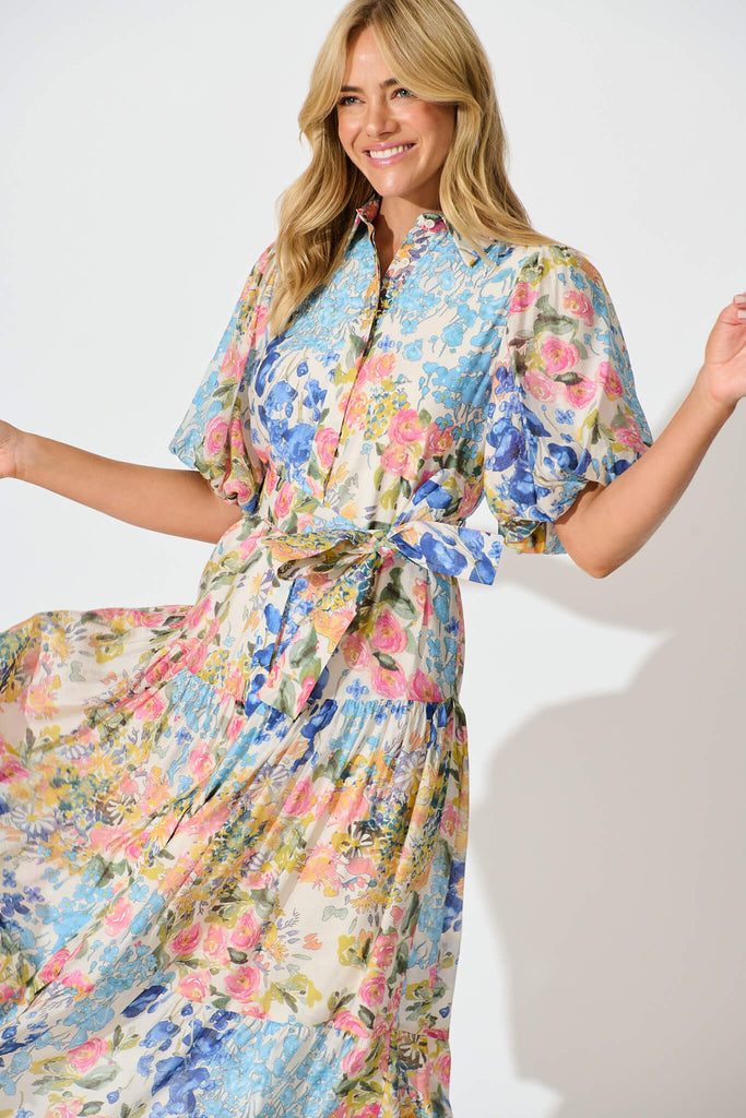 Rosina Maxi Shirt Dress in Vintage Floral Print - front