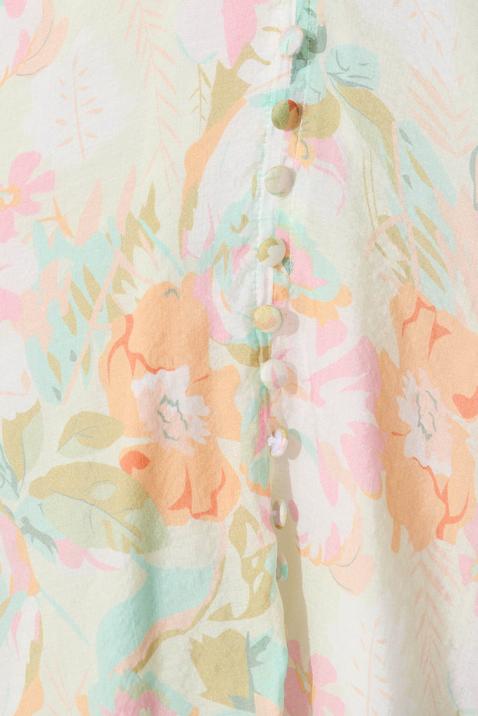 Clarissa Dress In White with Pastel Multi Floral - fabric