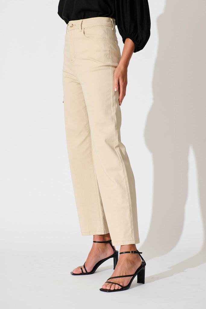 Yoko High Rise Relaxed Leg Jean In Beige Denim - side