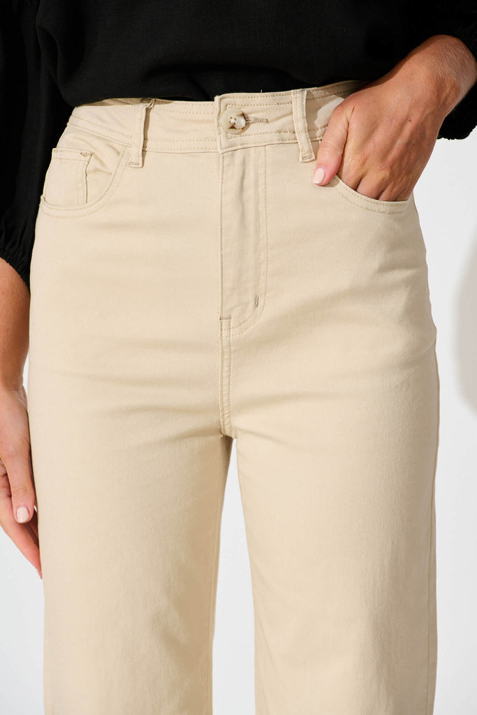 Yoko High Rise Relaxed Leg Jean In Beige Denim - detail