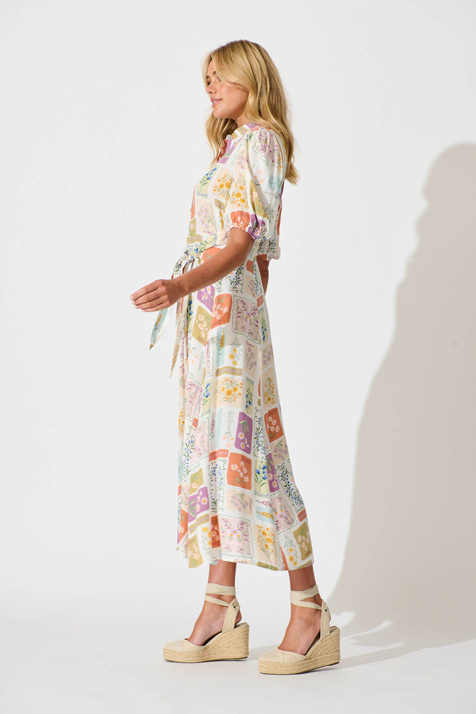 Bella Maxi Shirt Dress In Daisy Patchwork Print - side