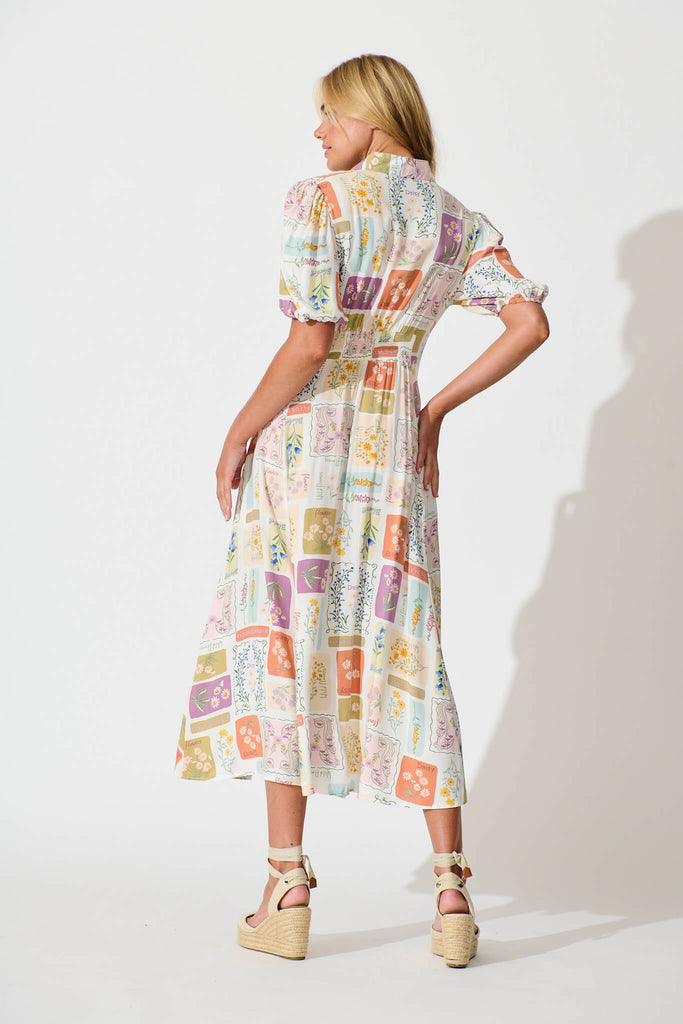 Bella Maxi Shirt Dress In Daisy Patchwork Print - back