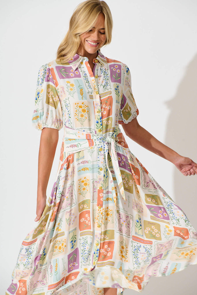 Bella Maxi Shirt Dress In Daisy Patchwork Print - front