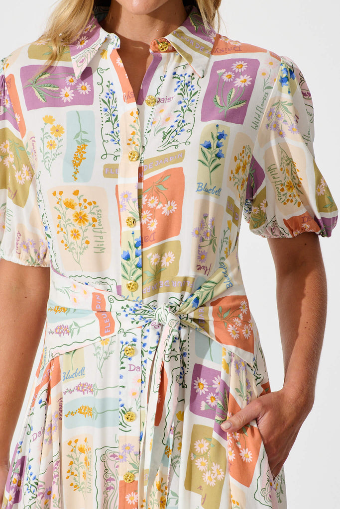 Bella Maxi Shirt Dress In Daisy Patchwork Print - detail