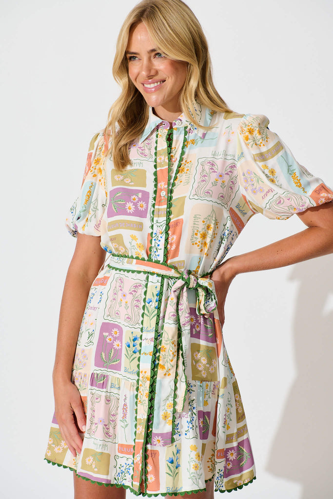 Fairytales Shirt Dress In Daisy Patchwork Print - front