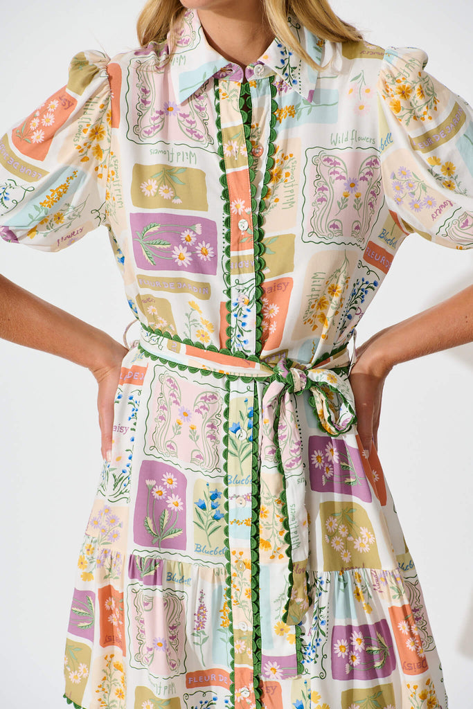 Fairytales Shirt Dress In Daisy Patchwork Print - detail