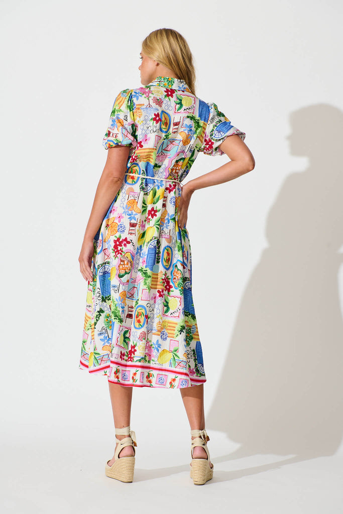 Dearest Midi Shirt Dress In White With Multi Print - back