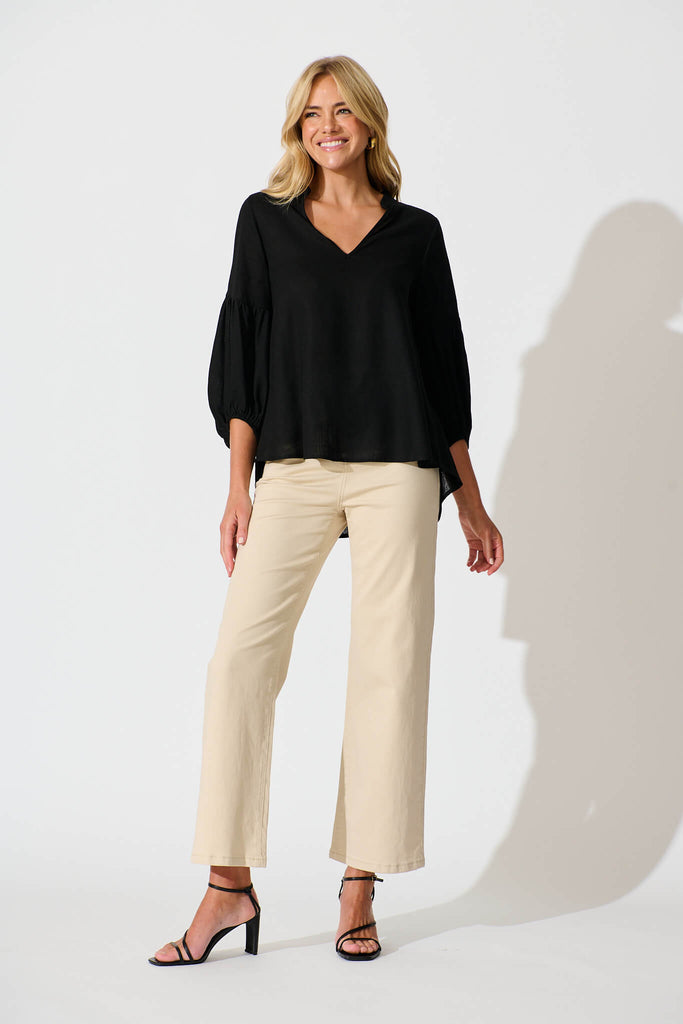 Jasper Top In Black Linen Blend - full length