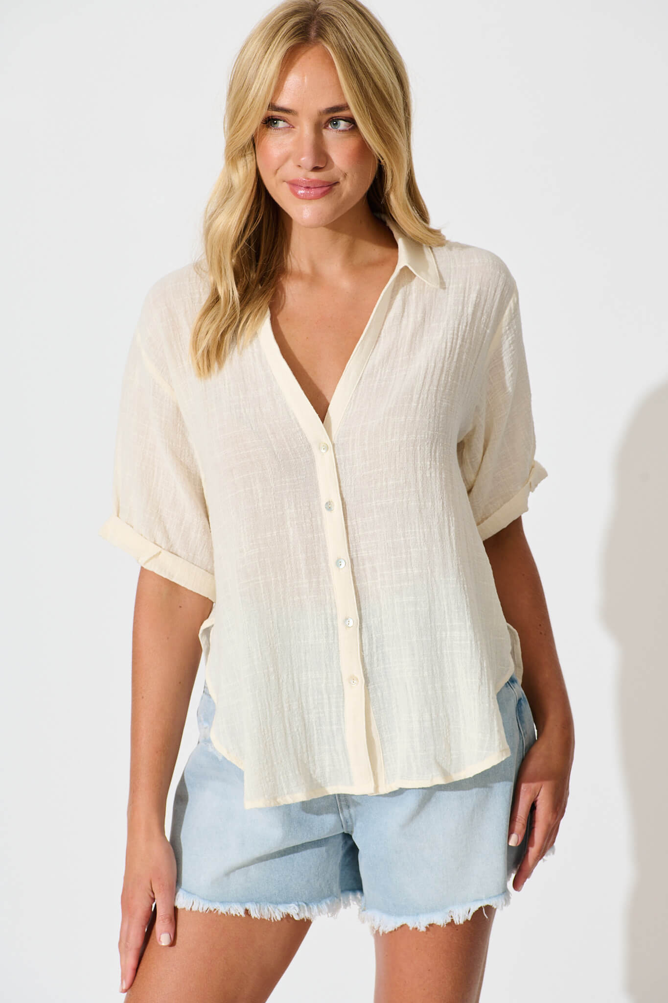 Campbell Shirt in Cream Cotton - front