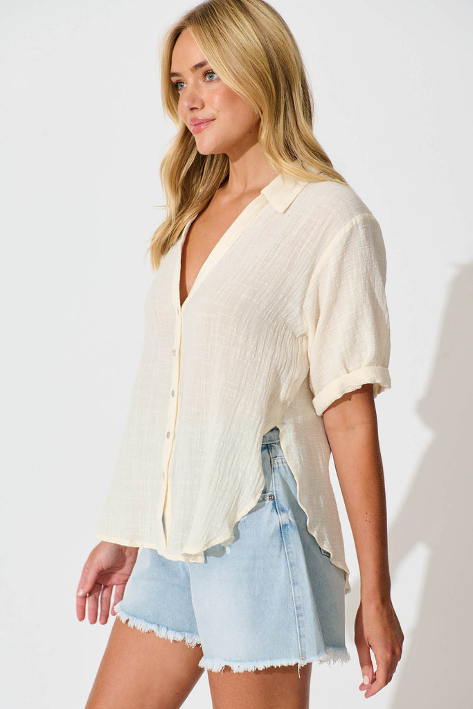 Campbell Shirt in Cream Cotton - side