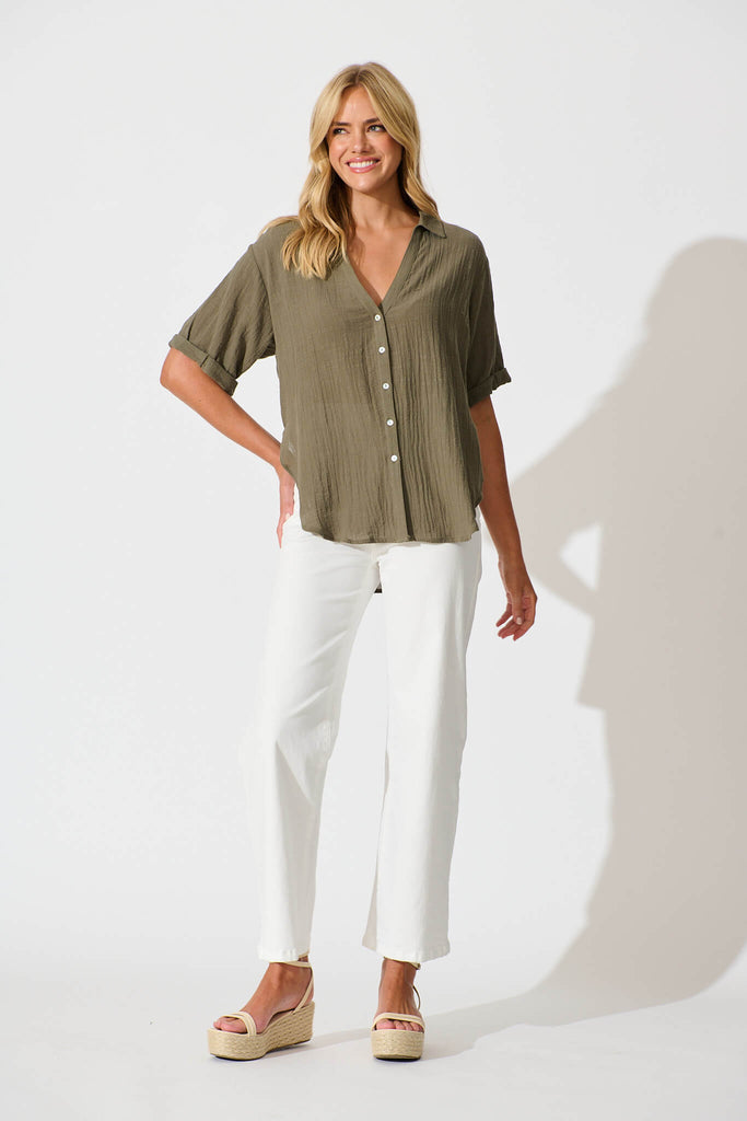 Campbell Shirt in Khaki Cotton - full length