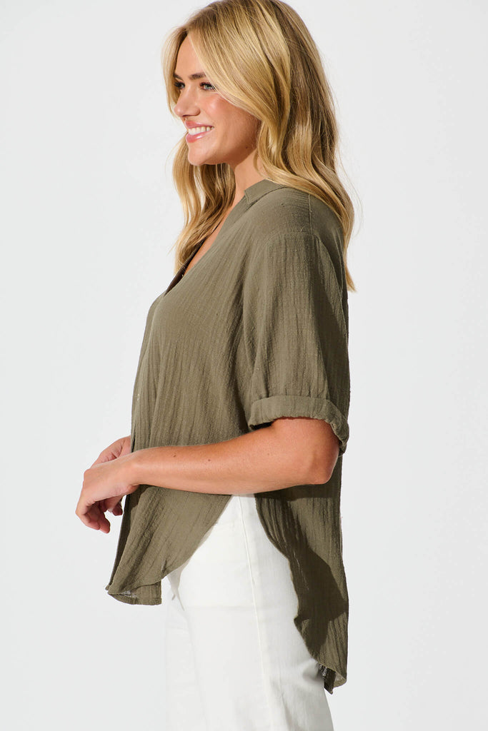 Campbell Shirt in Khaki Cotton - side