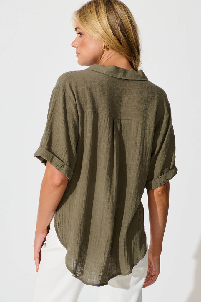 Campbell Shirt in Khaki Cotton - back